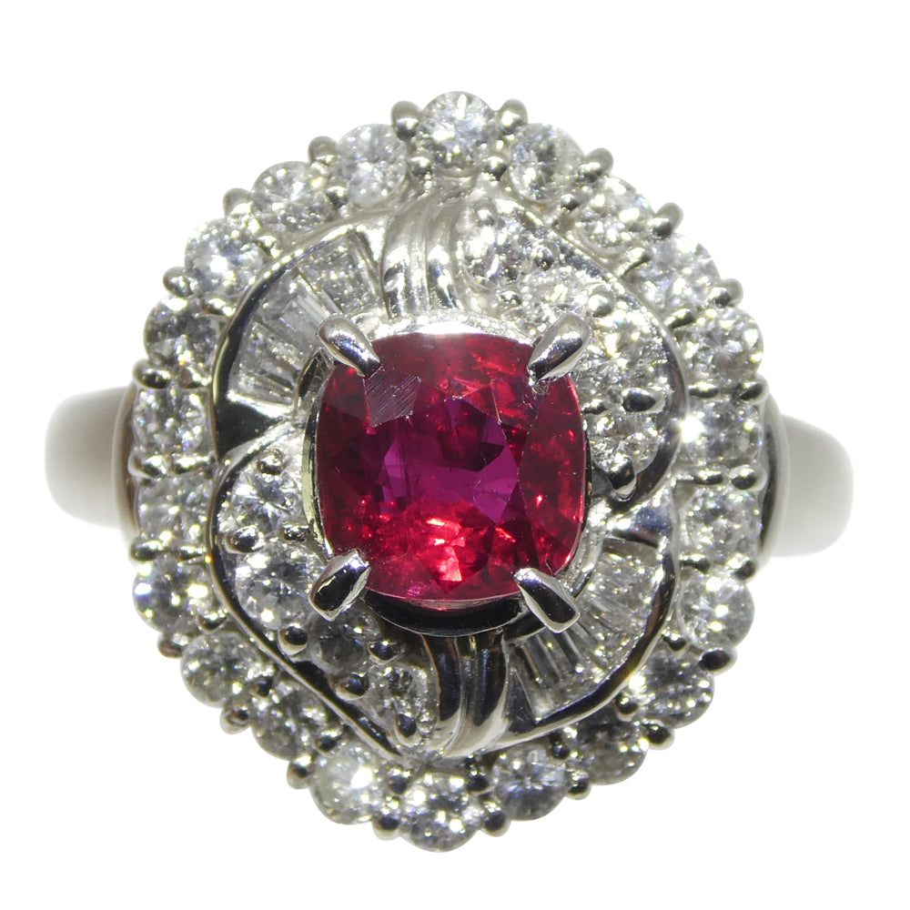 1.04ct Cushion Red Ruby, Diamond Cluster Engagement Ring set in Platinum - Skyjems Wholesale Gemstones