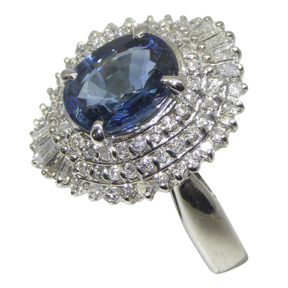 2.01ct Oval Blue Sapphire, Diamond Engagement Ring set in Platinum