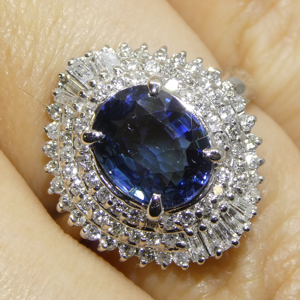 2.01ct Oval Blue Sapphire, Diamond Engagement Ring set in Platinum