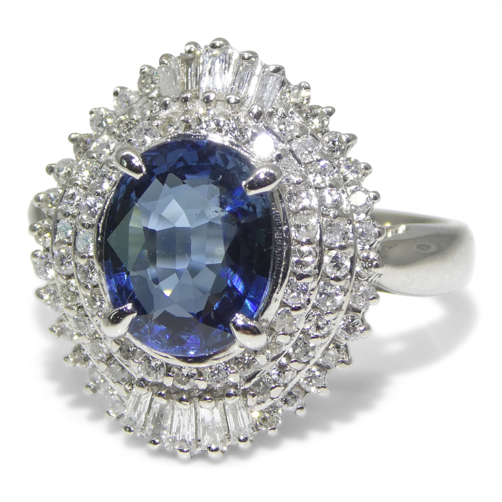 2.01ct Oval Blue Sapphire, Diamond Engagement Ring set in Platinum
