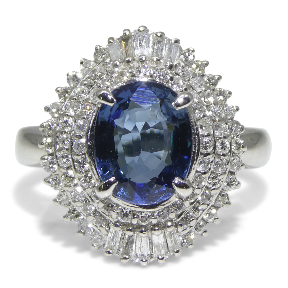 2.01ct Oval Blue Sapphire, Diamond Engagement Ring set in Platinum