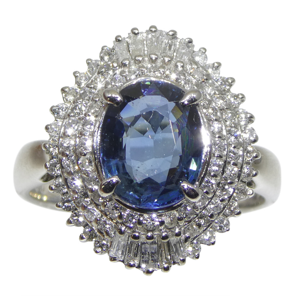 2.01ct Oval Blue Sapphire, Diamond Engagement Ring set in Platinum