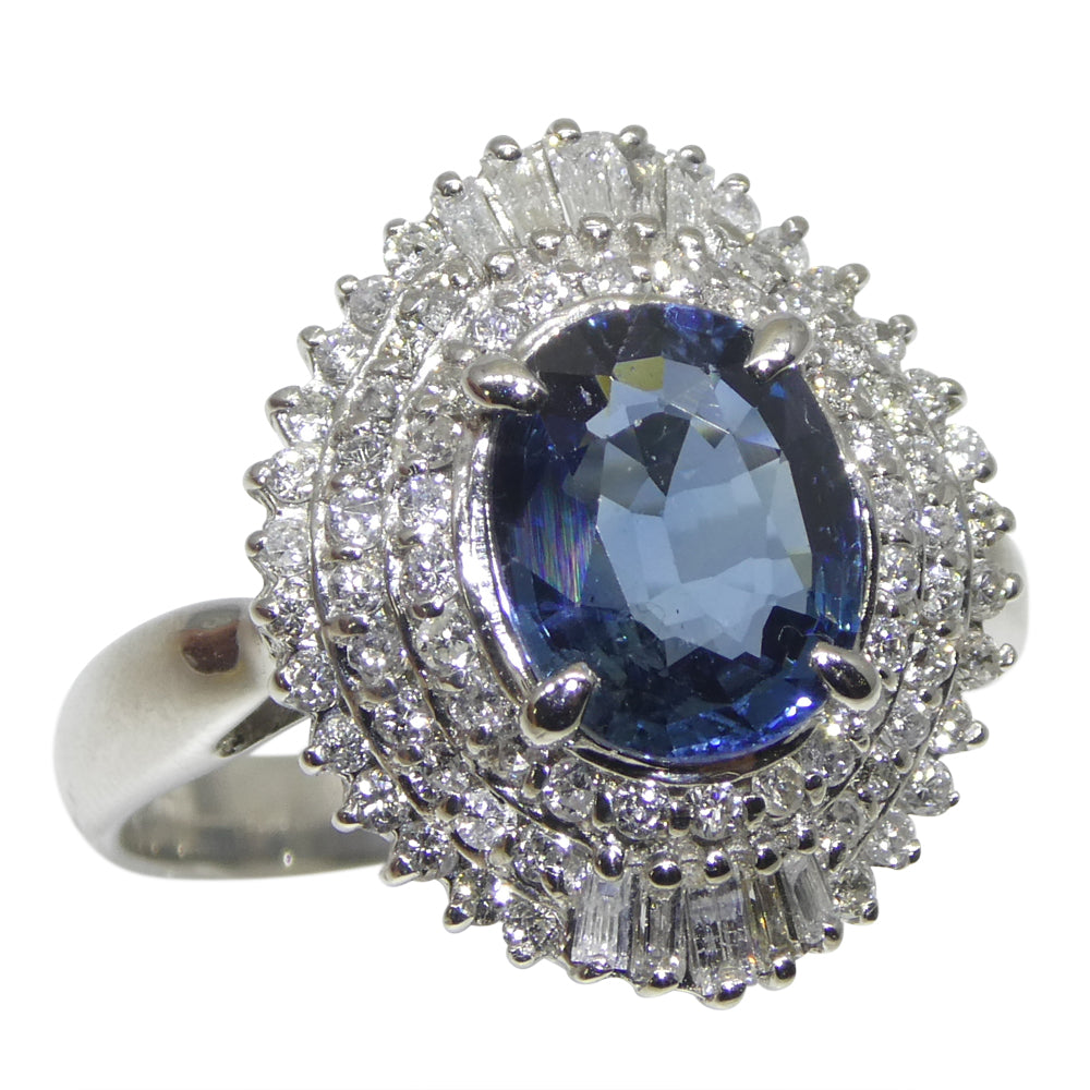 2.01ct Oval Blue Sapphire, Diamond Engagement Ring set in Platinum