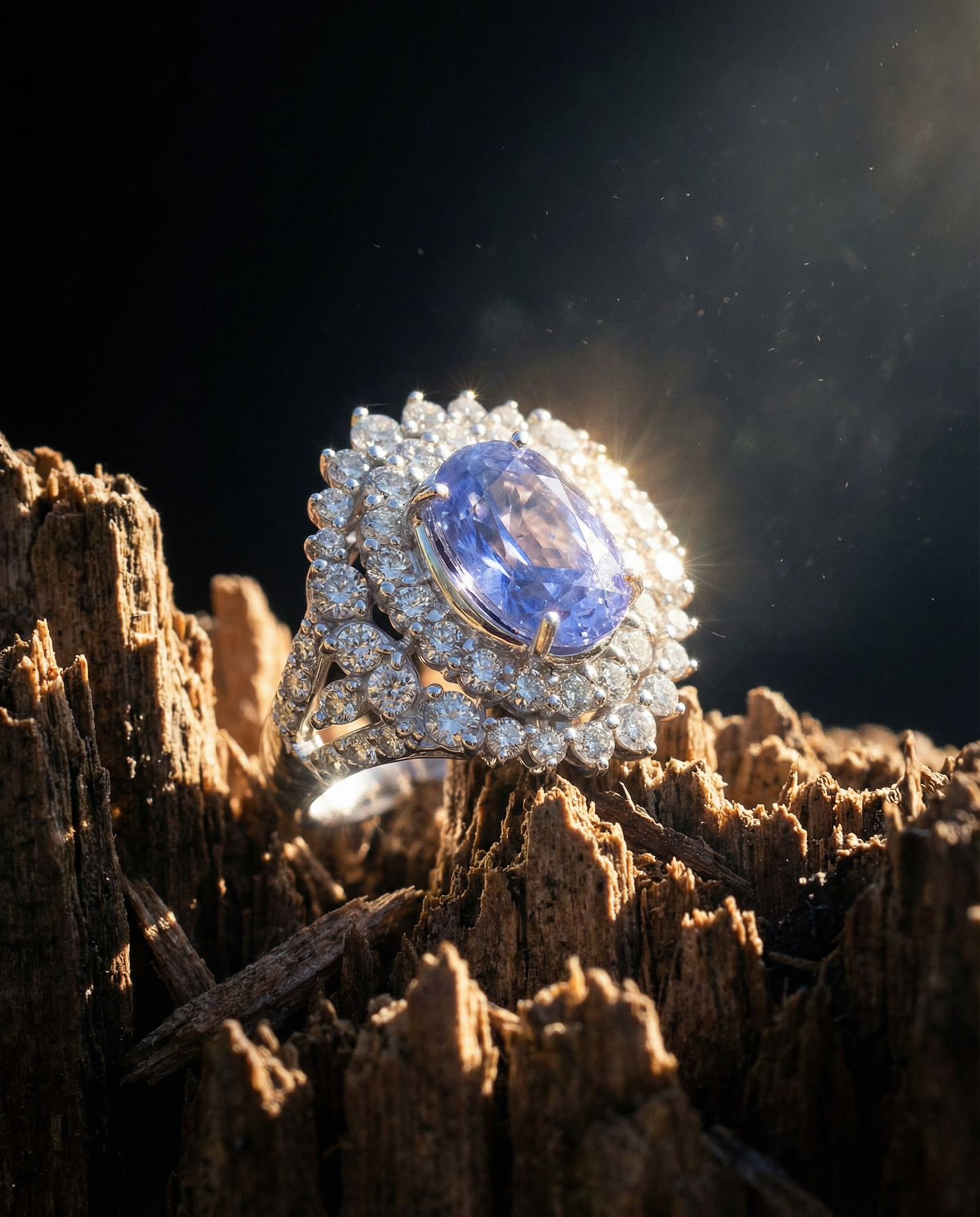 4.39ct Cushion Blue Sapphire, Diamond Halo Engagement Ring set in Platinum, Unheated