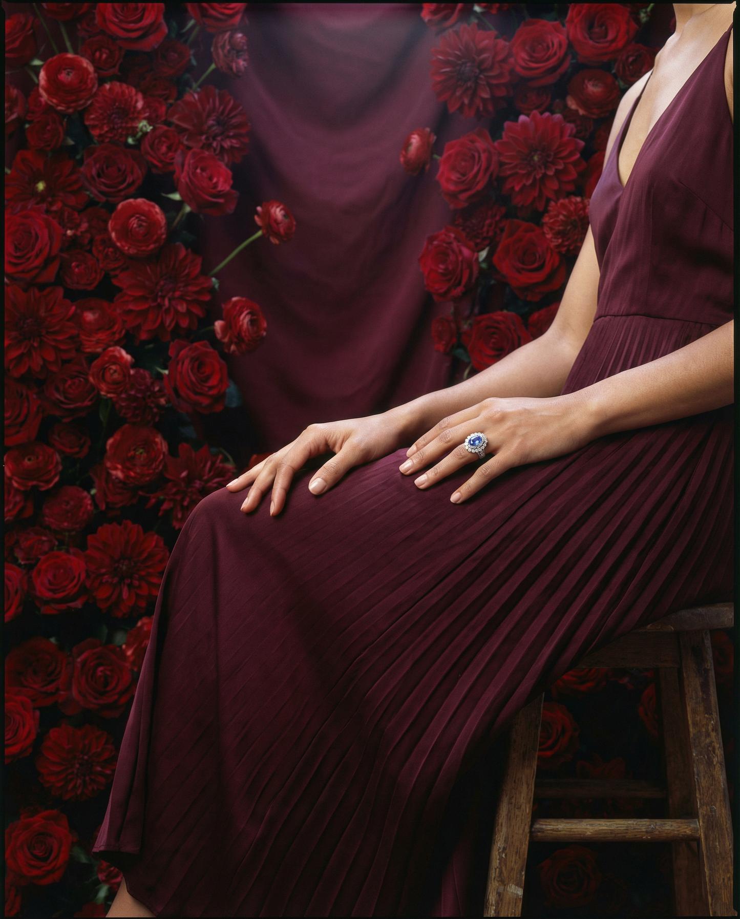 4.39ct Cushion Blue Sapphire, Diamond Halo Engagement Ring set in Platinum, Unheated