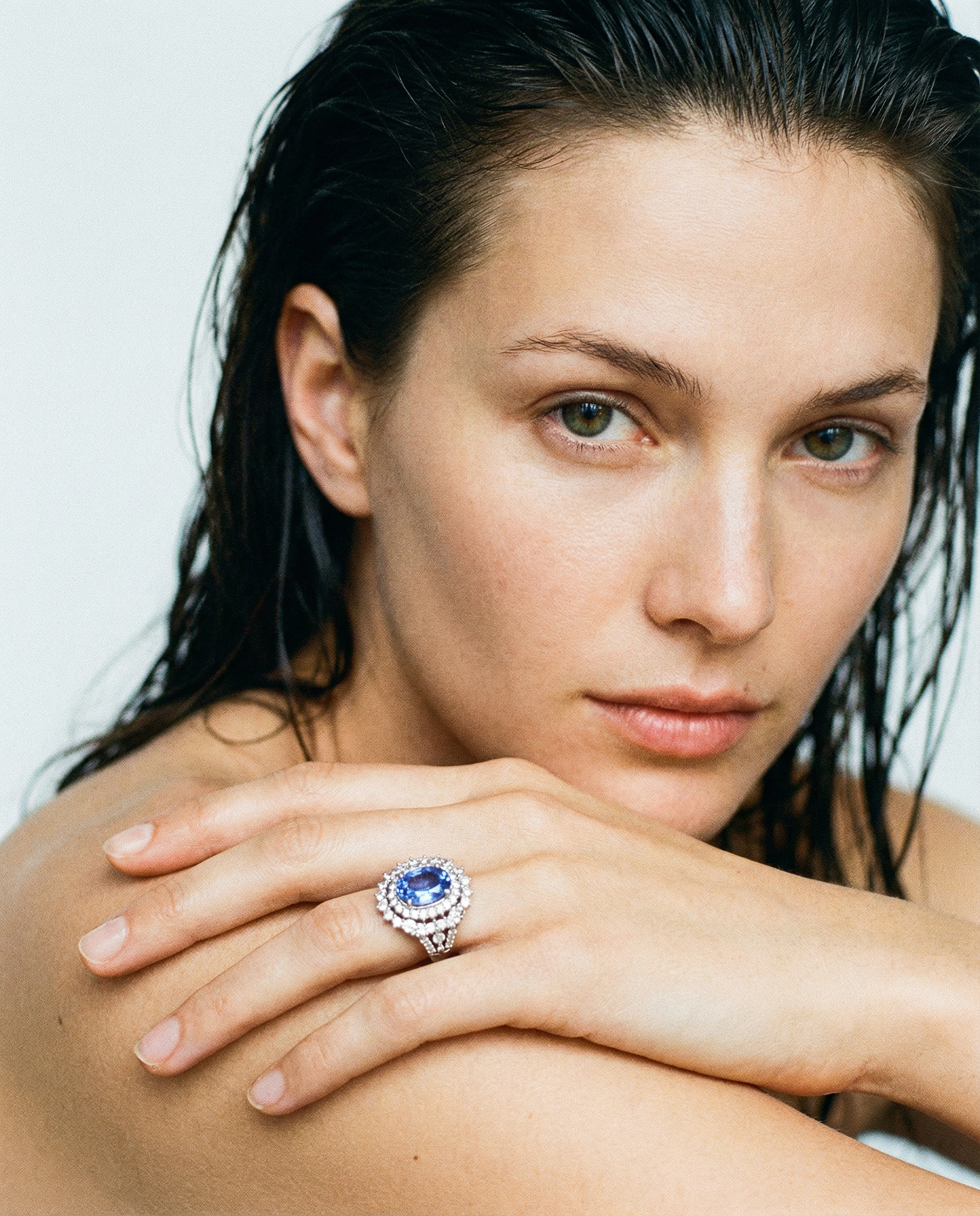 4.39ct Cushion Blue Sapphire, Diamond Halo Engagement Ring set in Platinum, Unheated