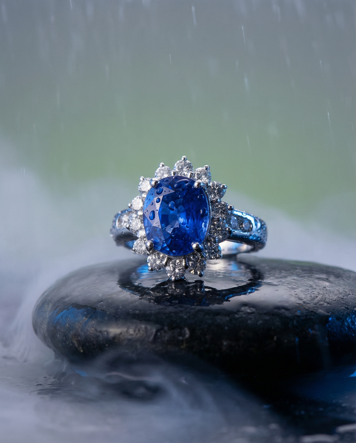 3.87ct Cushion Blue Sapphire, Diamond Engagement Ring set in Platinum, GIA Certified Sri Lanka