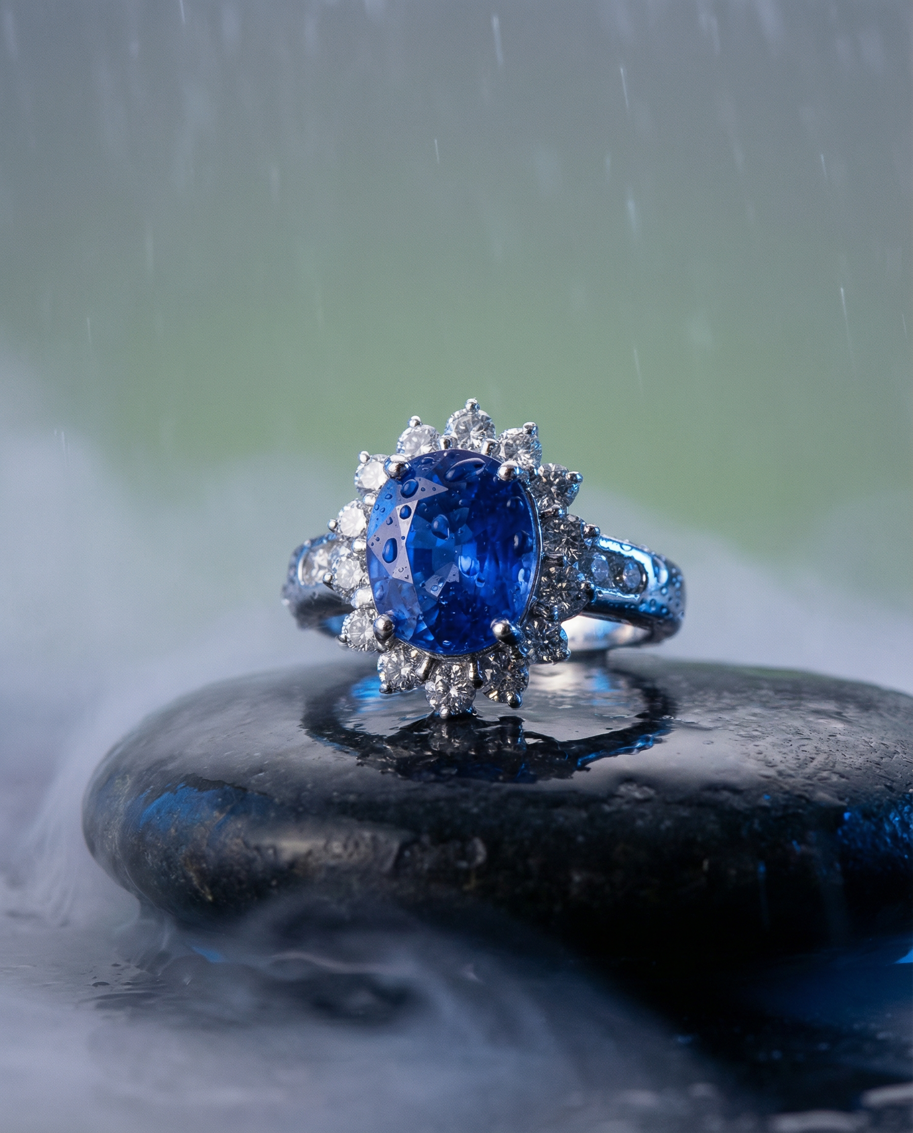 3.87ct Cushion Blue Sapphire, Diamond Engagement Ring set in Platinum, GIA Certified Sri Lanka - Skyjems Wholesale Gemstones