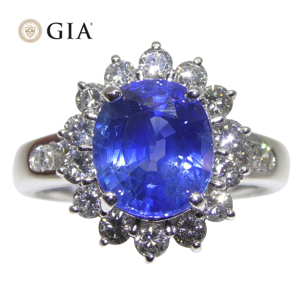3.87ct Cushion Blue Sapphire, Diamond Engagement Ring set in Platinum, GIA Certified Sri Lanka