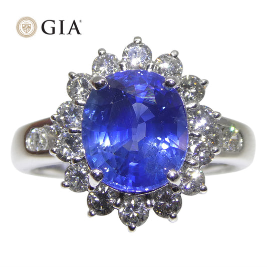 3.87ct Cushion Blue Sapphire, Diamond Engagement Ring set in Platinum, GIA Certified Sri Lanka