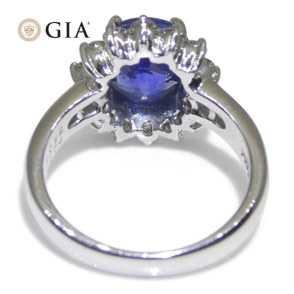 3.87ct Cushion Blue Sapphire, Diamond Engagement Ring set in Platinum, GIA Certified Sri Lanka