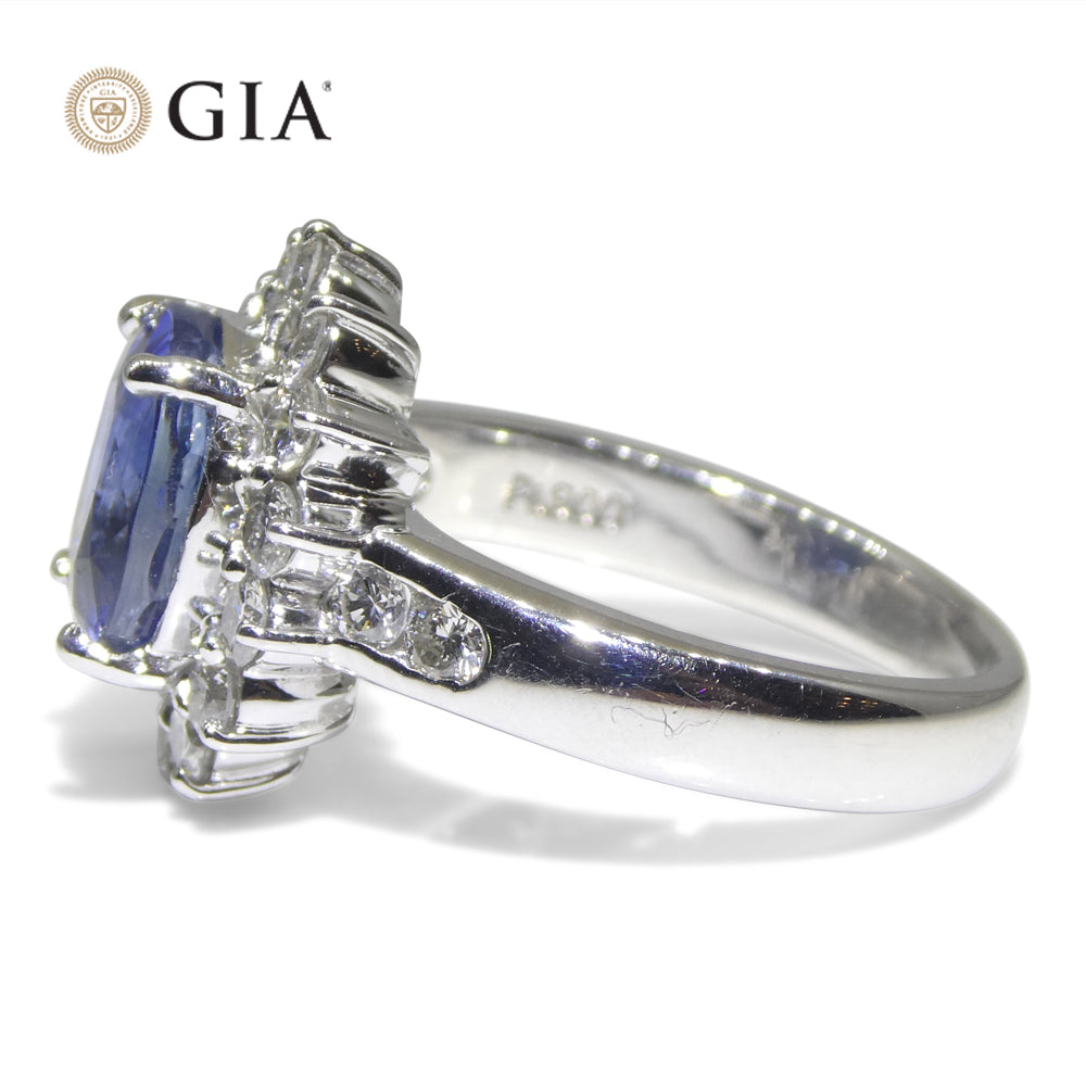 3.87ct Cushion Blue Sapphire, Diamond Engagement Ring set in Platinum, GIA Certified Sri Lanka - Skyjems Wholesale Gemstones