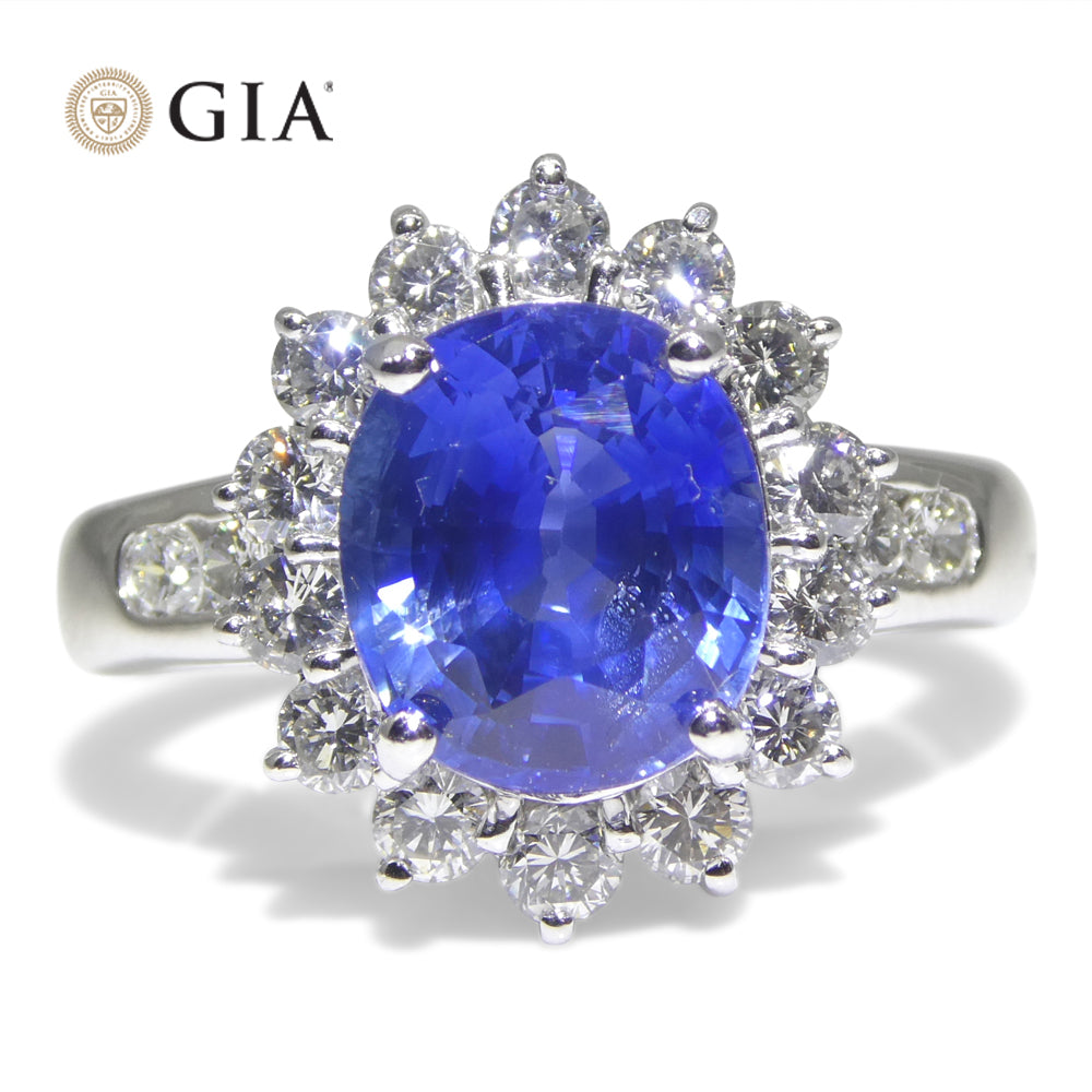 3.87ct Cushion Blue Sapphire, Diamond Engagement Ring set in Platinum, GIA Certified Sri Lanka