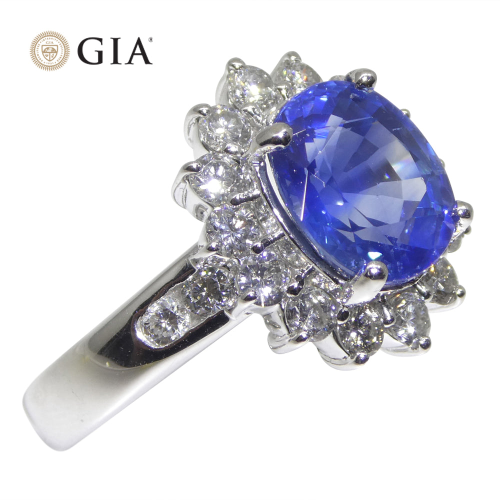 3.87ct Cushion Blue Sapphire, Diamond Engagement Ring set in Platinum, GIA Certified Sri Lanka