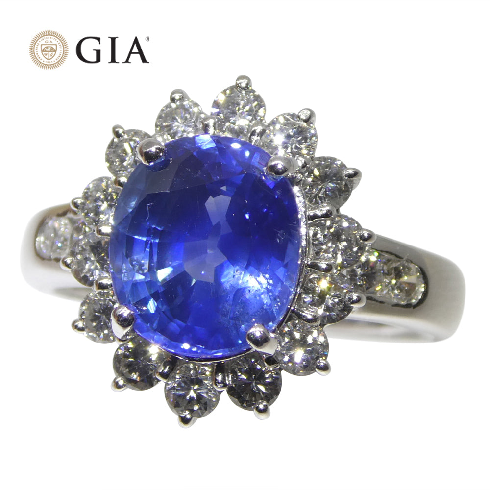 3.87ct Cushion Blue Sapphire, Diamond Engagement Ring set in Platinum, GIA Certified Sri Lanka
