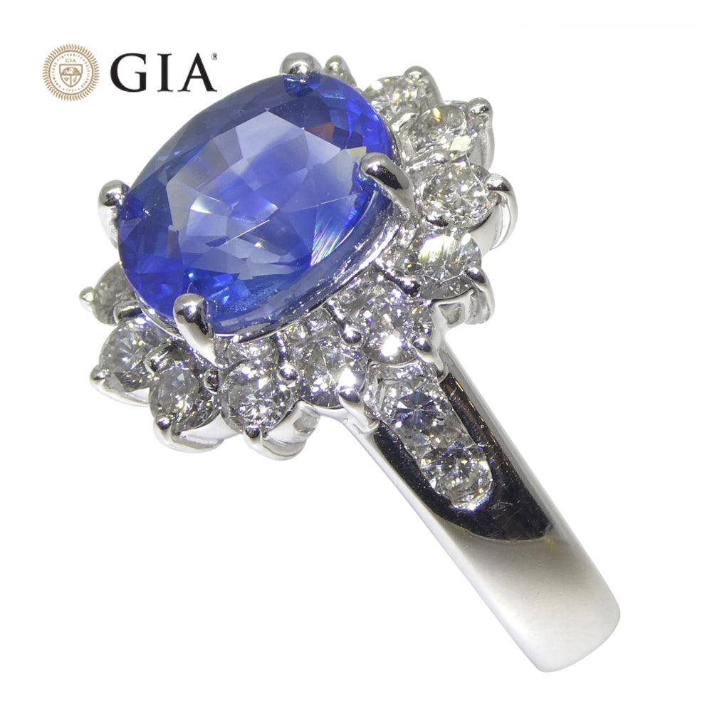 3.87ct Cushion Blue Sapphire, Diamond Engagement Ring set in Platinum, GIA Certified Sri Lanka