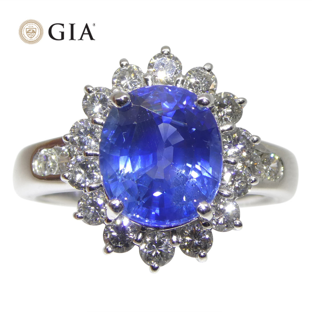 3.87ct Cushion Blue Sapphire, Diamond Engagement Ring set in Platinum, GIA Certified Sri Lanka