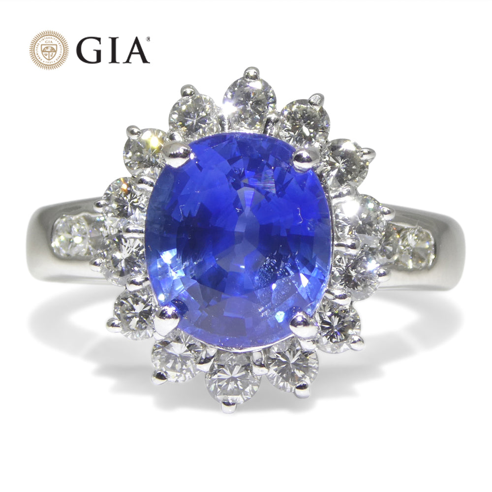 3.87ct Cushion Blue Sapphire, Diamond Engagement Ring set in Platinum, GIA Certified Sri Lanka