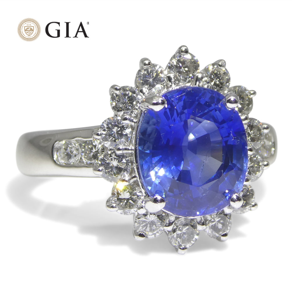 3.87ct Cushion Blue Sapphire, Diamond Engagement Ring set in Platinum, GIA Certified Sri Lanka