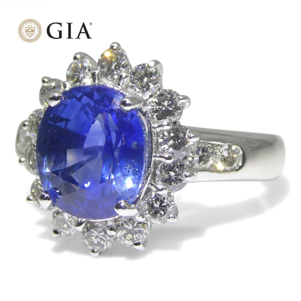 3.87ct Cushion Blue Sapphire, Diamond Engagement Ring set in Platinum, GIA Certified Sri Lanka