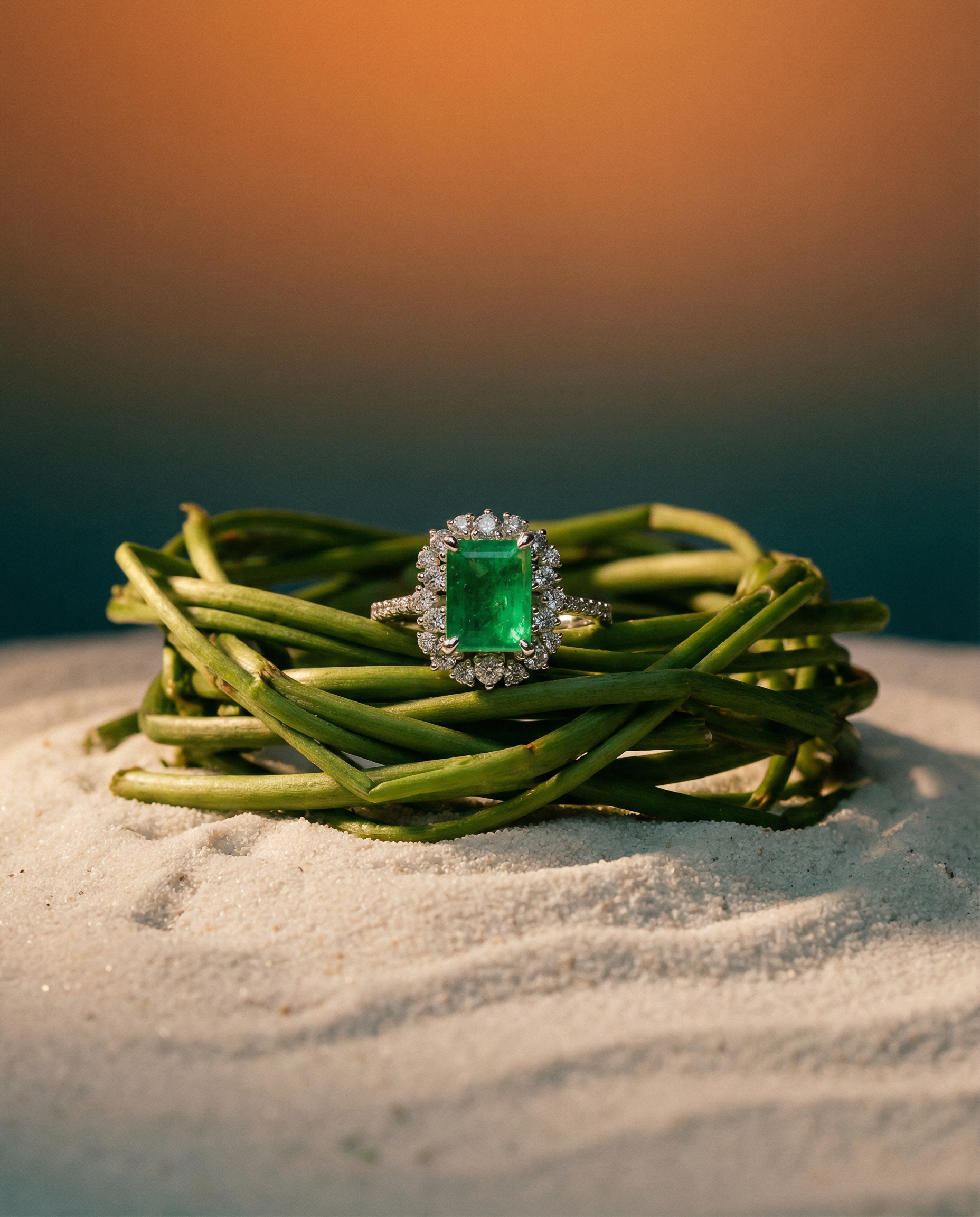 2.74ct Green Emerald, Diamond Engagement Ring set in Platinum, GIA Certified Colombian - Skyjems Wholesale Gemstones