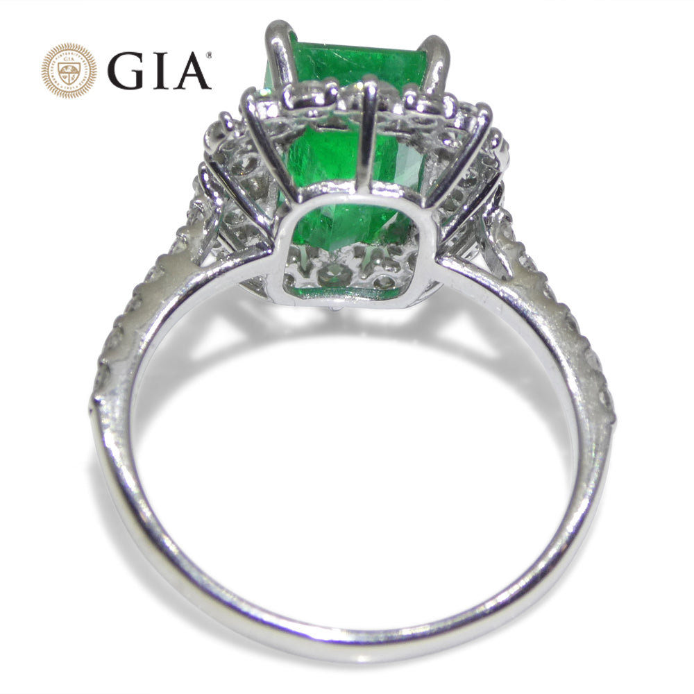 2.74ct Green Emerald, Diamond Engagement Ring set in Platinum, GIA Certified Colombian - Skyjems Wholesale Gemstones