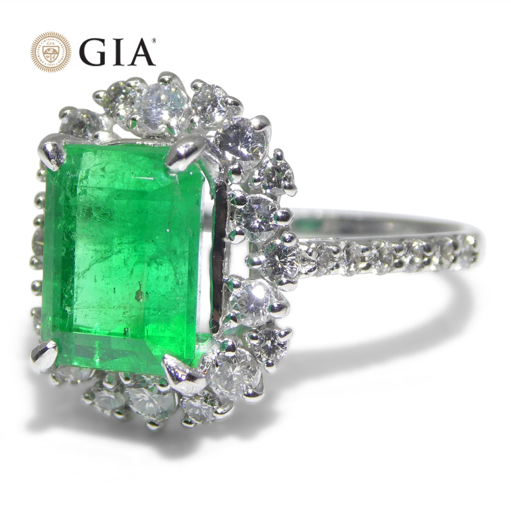 2.74ct Green Emerald, Diamond Engagement Ring set in Platinum, GIA Certified Colombian - Skyjems Wholesale Gemstones