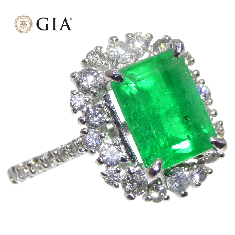 2.74ct Green Emerald, Diamond Engagement Ring set in Platinum, GIA Certified Colombian