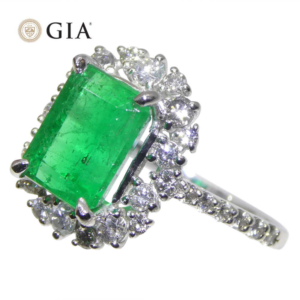 2.74ct Green Emerald, Diamond Engagement Ring set in Platinum, GIA Certified Colombian