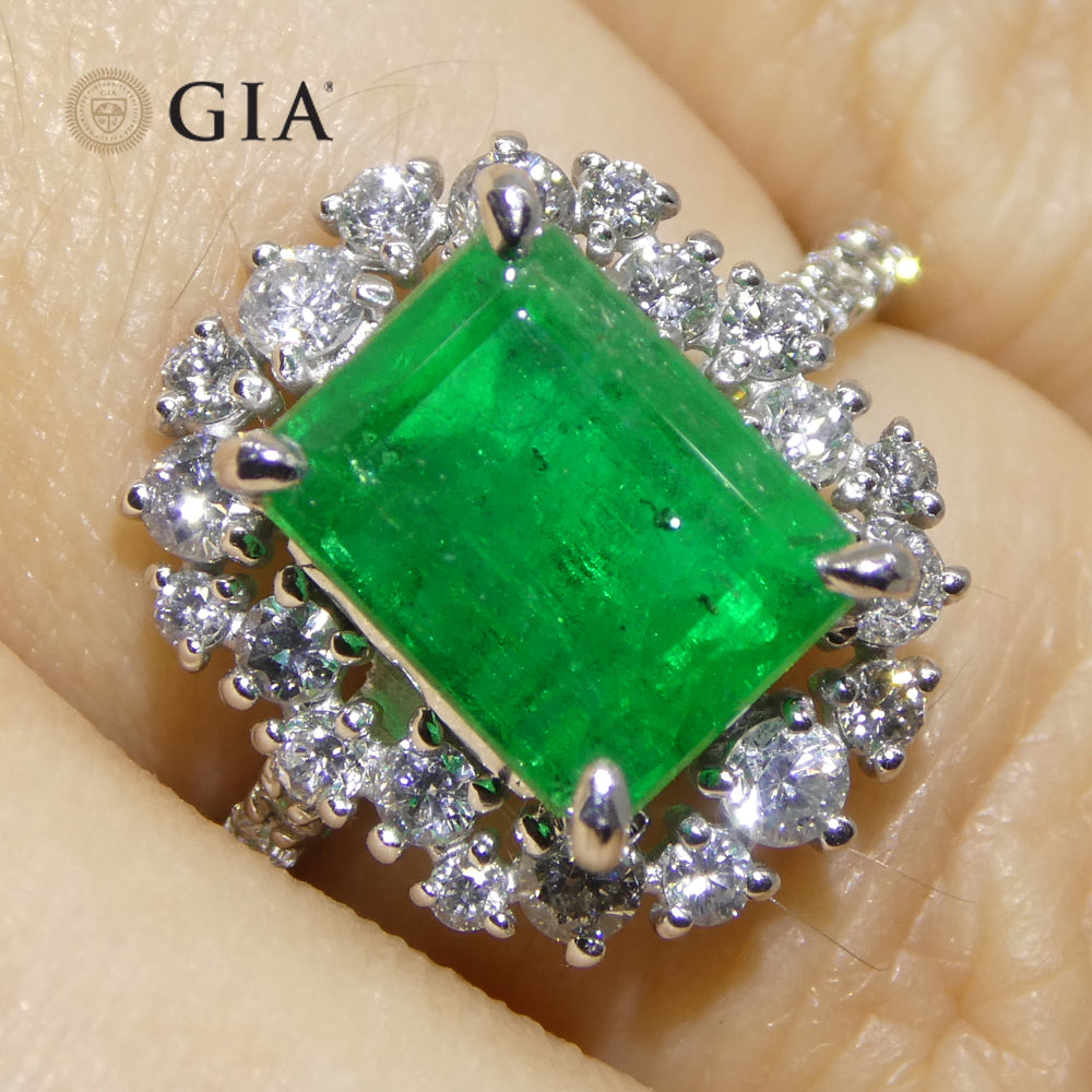 2.74ct Green Emerald, Diamond Engagement Ring set in Platinum, GIA Certified Colombian