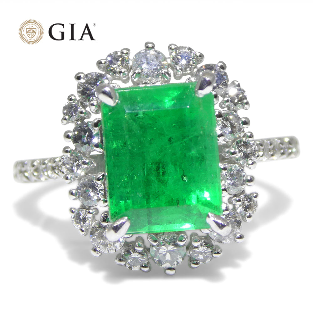 2.74ct Green Emerald, Diamond Engagement Ring set in Platinum, GIA Certified Colombian