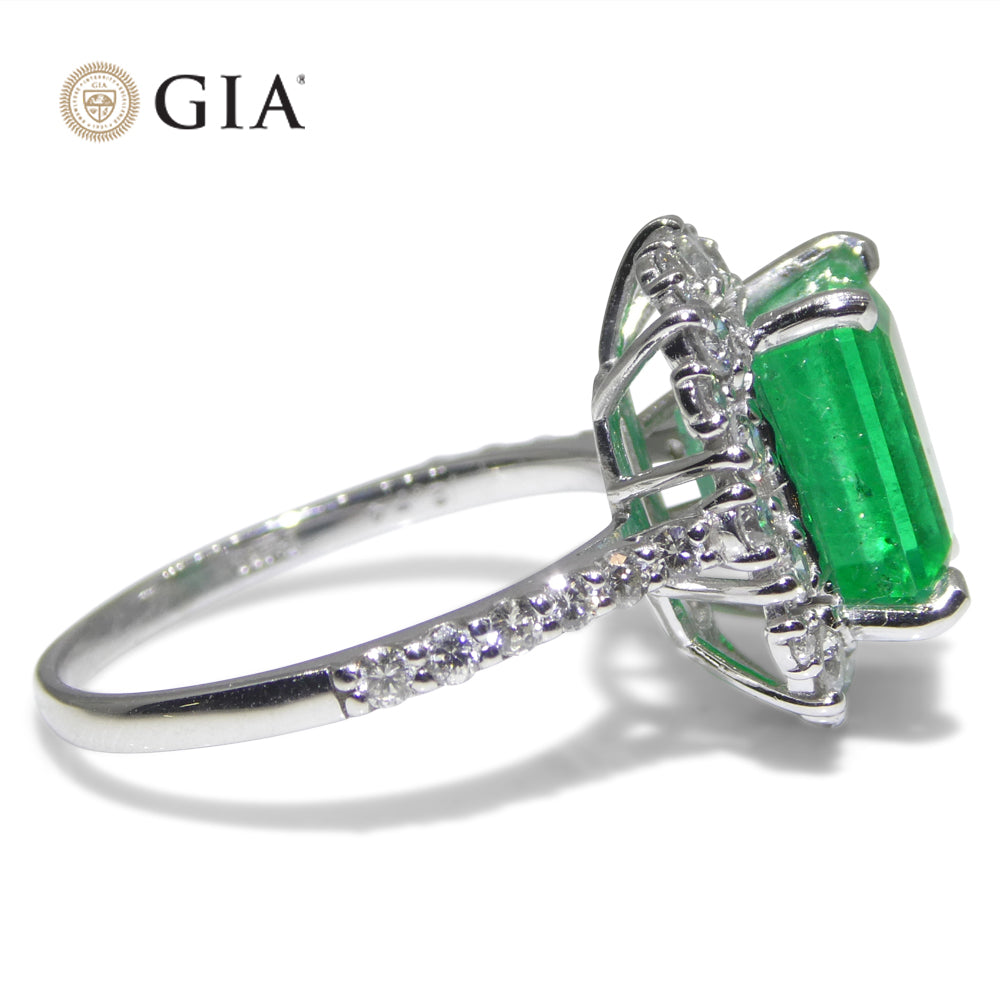 2.74ct Green Emerald, Diamond Engagement Ring set in Platinum, GIA Certified Colombian - Skyjems Wholesale Gemstones