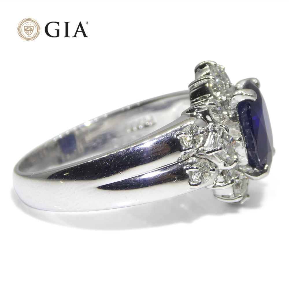 3.23ct Cushion Blue Sapphire, Diamond Engagement Ring set in Platinum, GIA Certified Thailand