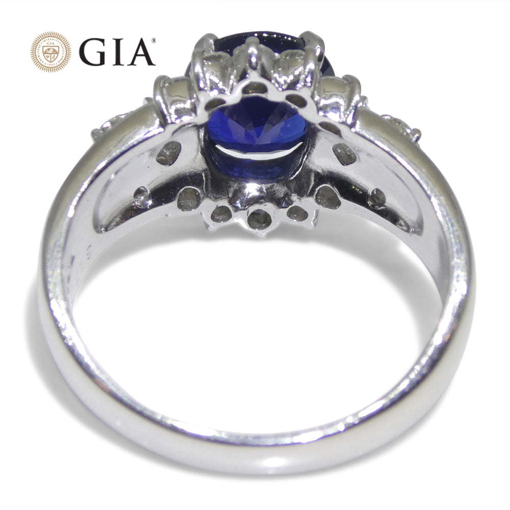 3.23ct Cushion Blue Sapphire, Diamond Engagement Ring set in Platinum, GIA Certified Thailand - Skyjems Wholesale Gemstones