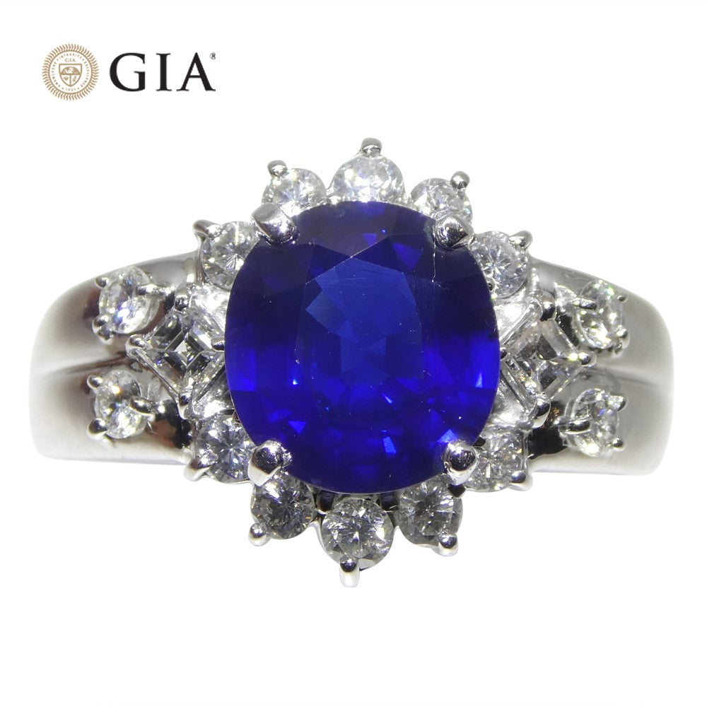 3.23ct Cushion Blue Sapphire, Diamond Engagement Ring set in Platinum, GIA Certified Thailand - Skyjems Wholesale Gemstones