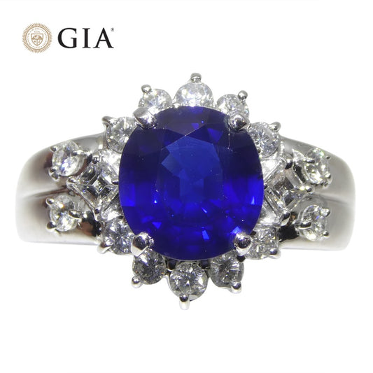 3.23ct Cushion Blue Sapphire, Diamond Engagement Ring set in Platinum, GIA Certified Thailand