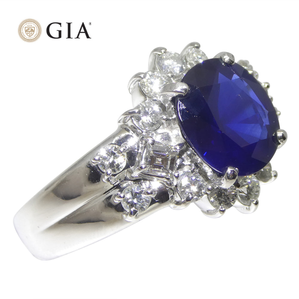 3.23ct Cushion Blue Sapphire, Diamond Engagement Ring set in Platinum, GIA Certified Thailand - Skyjems Wholesale Gemstones