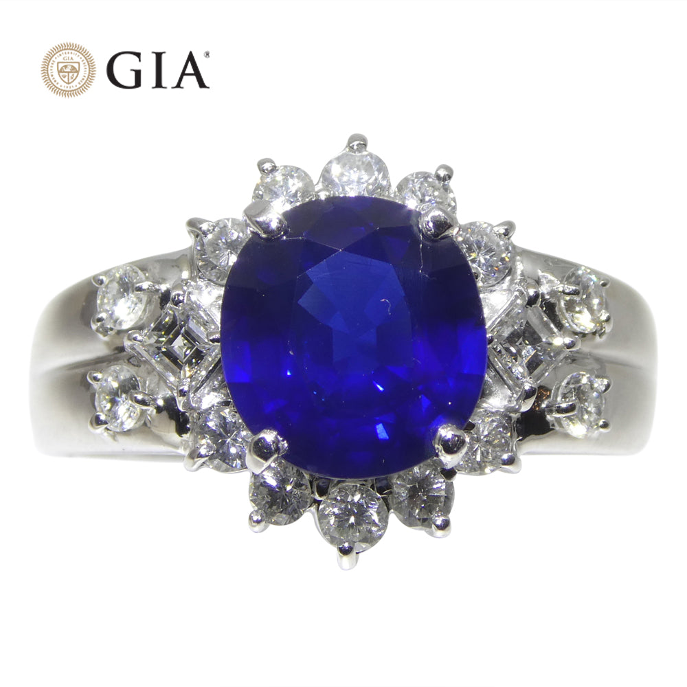 3.23ct Cushion Blue Sapphire, Diamond Engagement Ring set in Platinum, GIA Certified Thailand