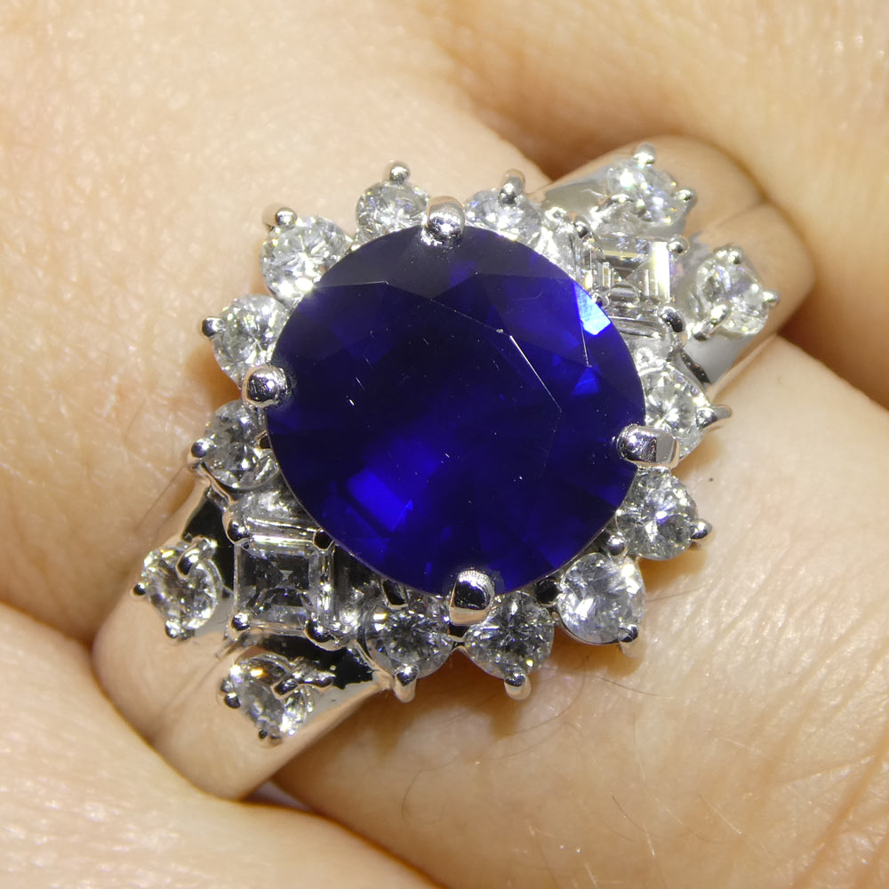 3.23ct Cushion Blue Sapphire, Diamond Engagement Ring set in Platinum, GIA Certified Thailand