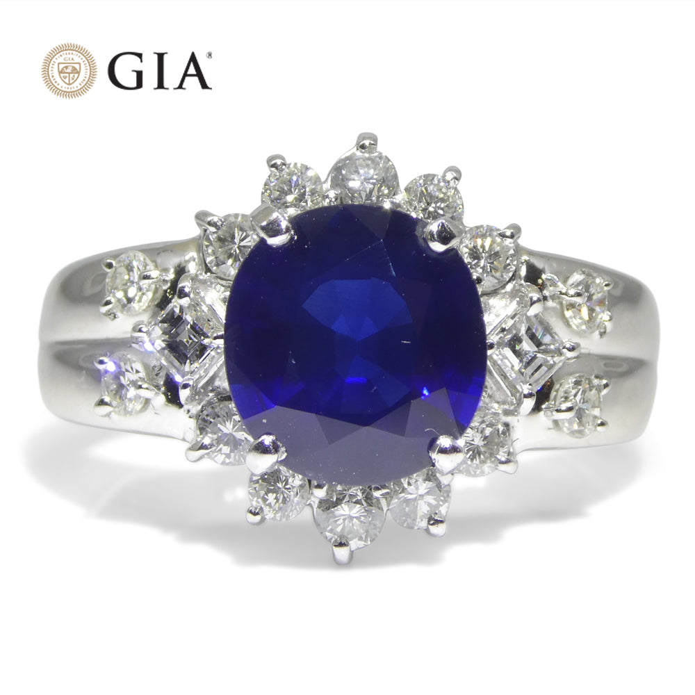3.23ct Cushion Blue Sapphire, Diamond Engagement Ring set in Platinum, GIA Certified Thailand