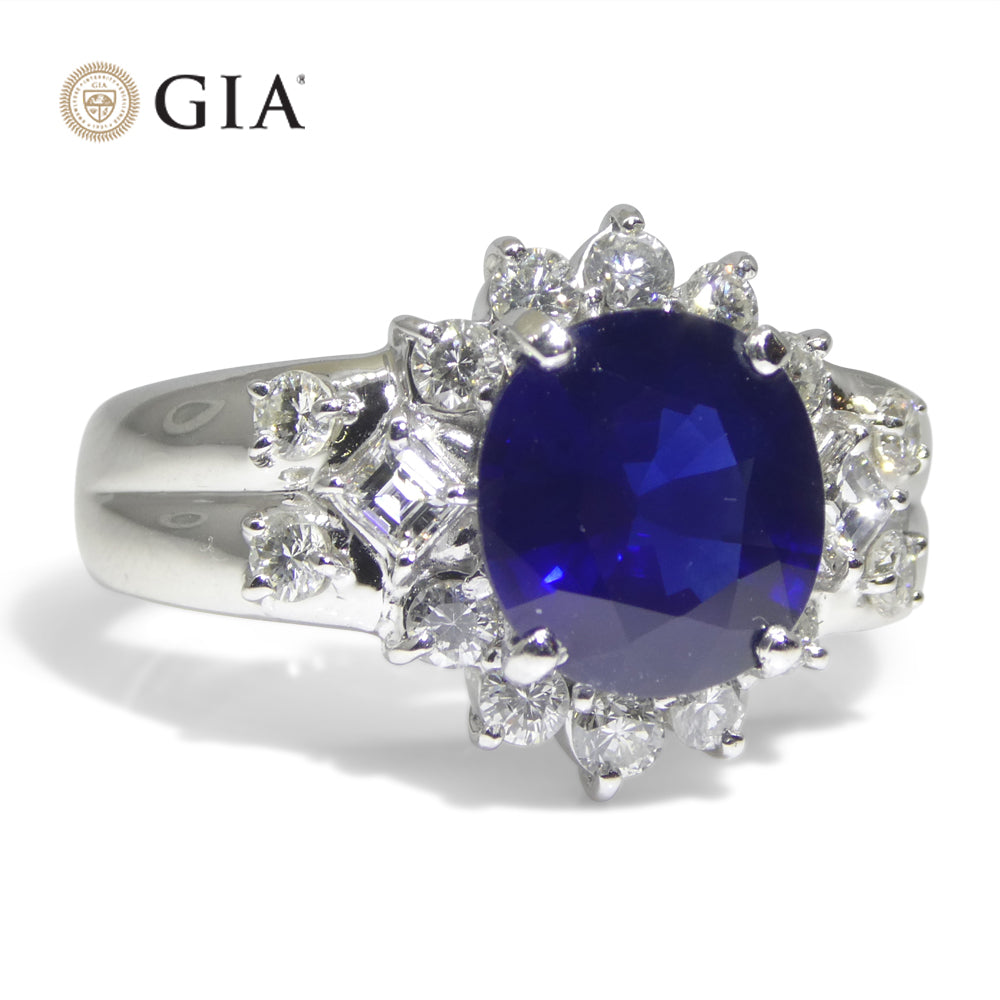 3.23ct Cushion Blue Sapphire, Diamond Engagement Ring set in Platinum, GIA Certified Thailand