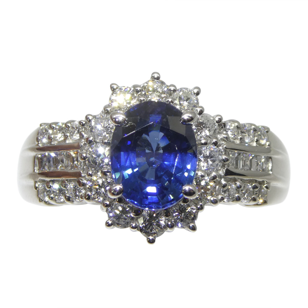 1.80ct Oval Blue Sapphire, Diamond Engagement Ring set in Platinum - Skyjems Wholesale Gemstones