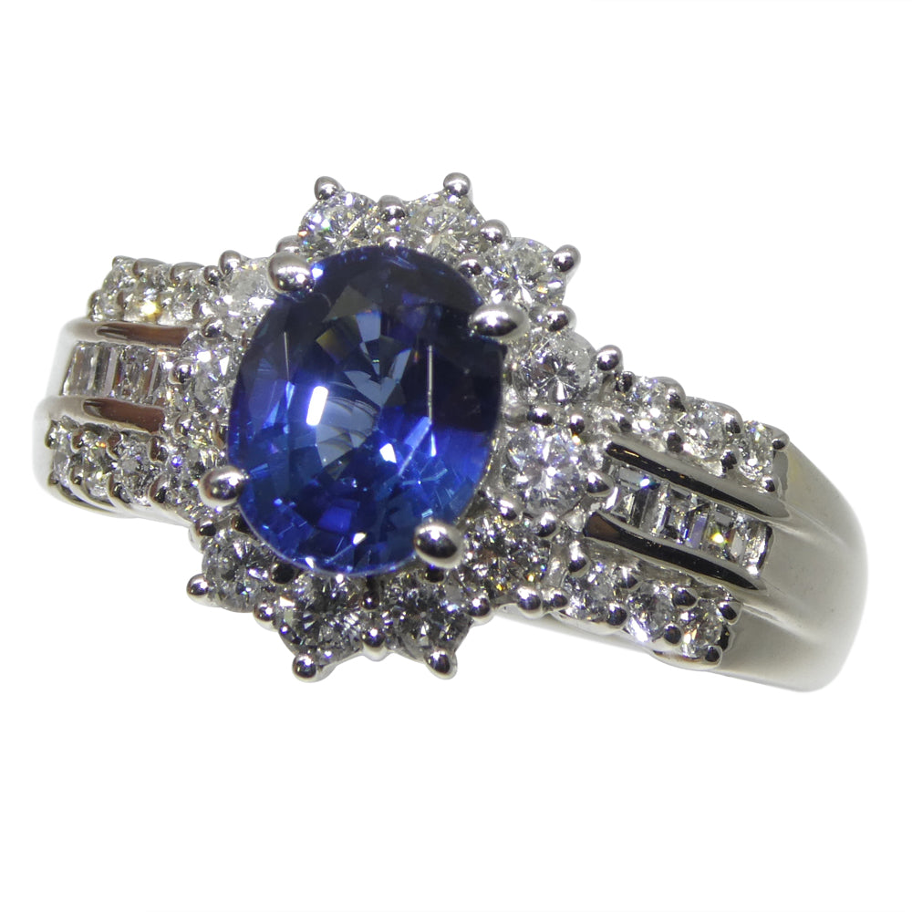 1.80ct Oval Blue Sapphire, Diamond Engagement Ring set in Platinum