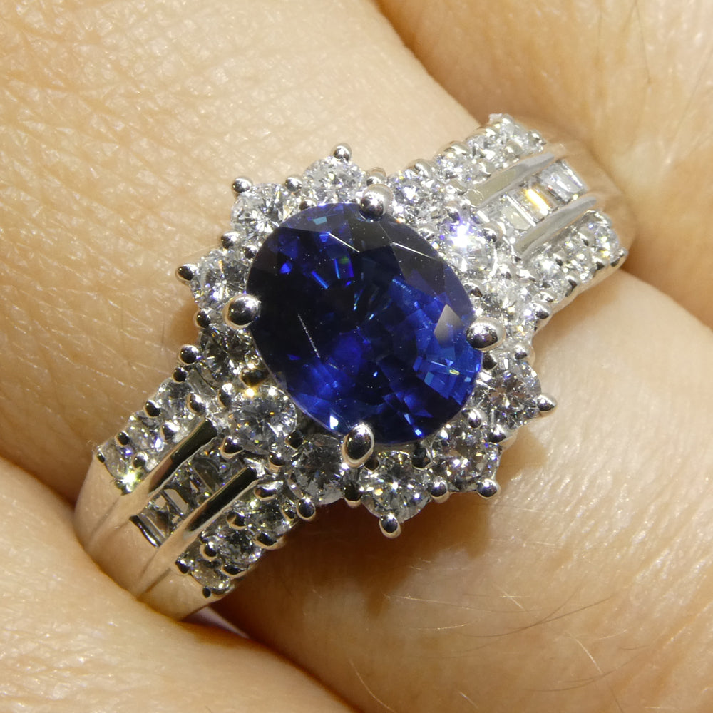 1.80ct Oval Blue Sapphire, Diamond Engagement Ring set in Platinum - Skyjems Wholesale Gemstones