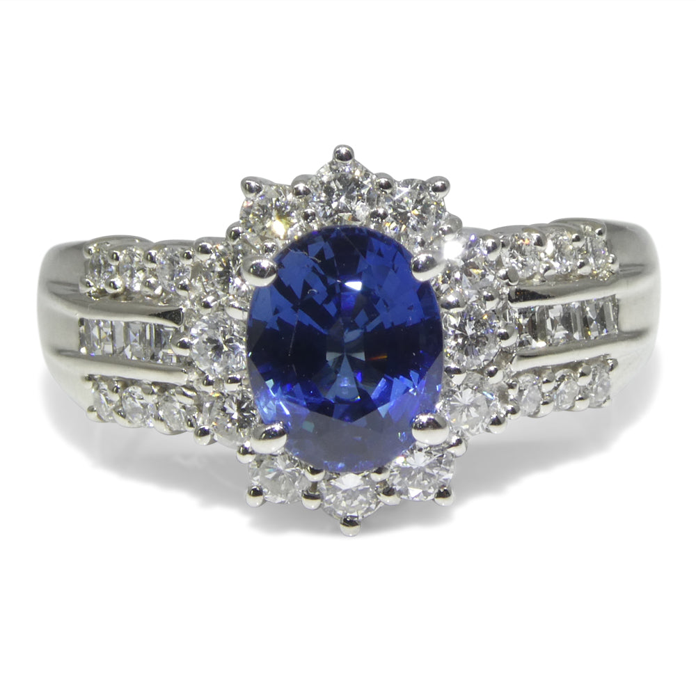 1.80ct Oval Blue Sapphire, Diamond Engagement Ring set in Platinum - Skyjems Wholesale Gemstones