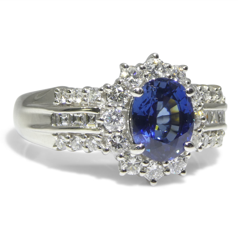 1.80ct Oval Blue Sapphire, Diamond Engagement Ring set in Platinum - Skyjems Wholesale Gemstones