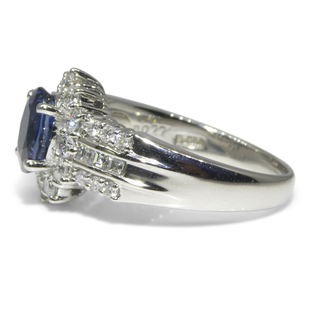 1.80ct Oval Blue Sapphire, Diamond Engagement Ring set in Platinum