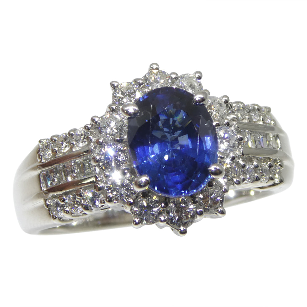 1.80ct Oval Blue Sapphire, Diamond Engagement Ring set in Platinum