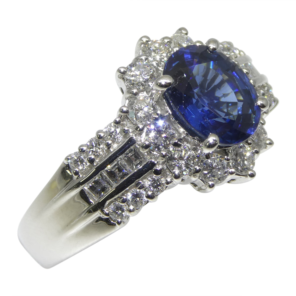 1.80ct Oval Blue Sapphire, Diamond Engagement Ring set in Platinum