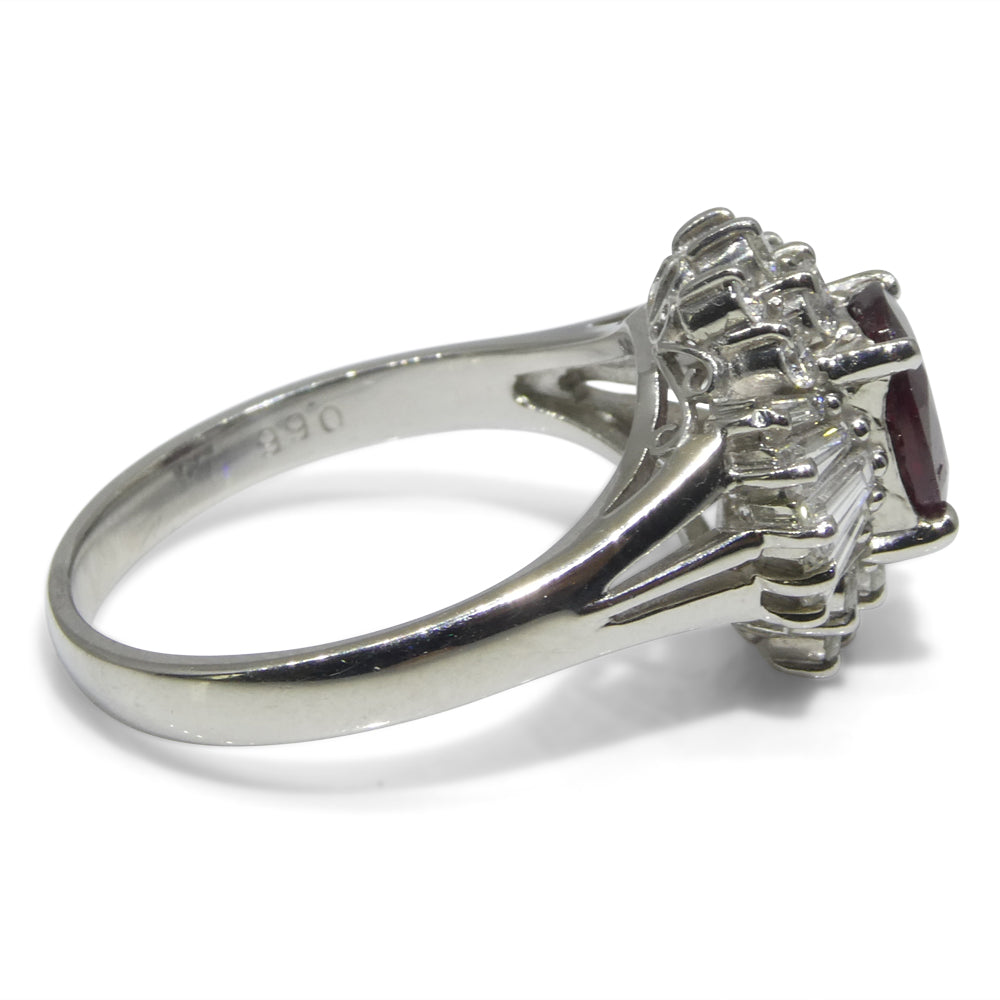 1.18ct Oval Red Ruby, Diamond Cluster Engagement Ring set in Platinum